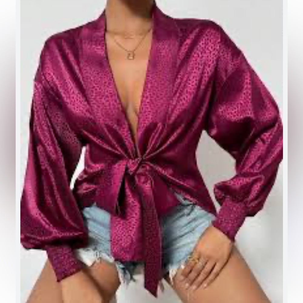 Vici Maroon Long Sleeve Front Tie Top Blouse Size Medium